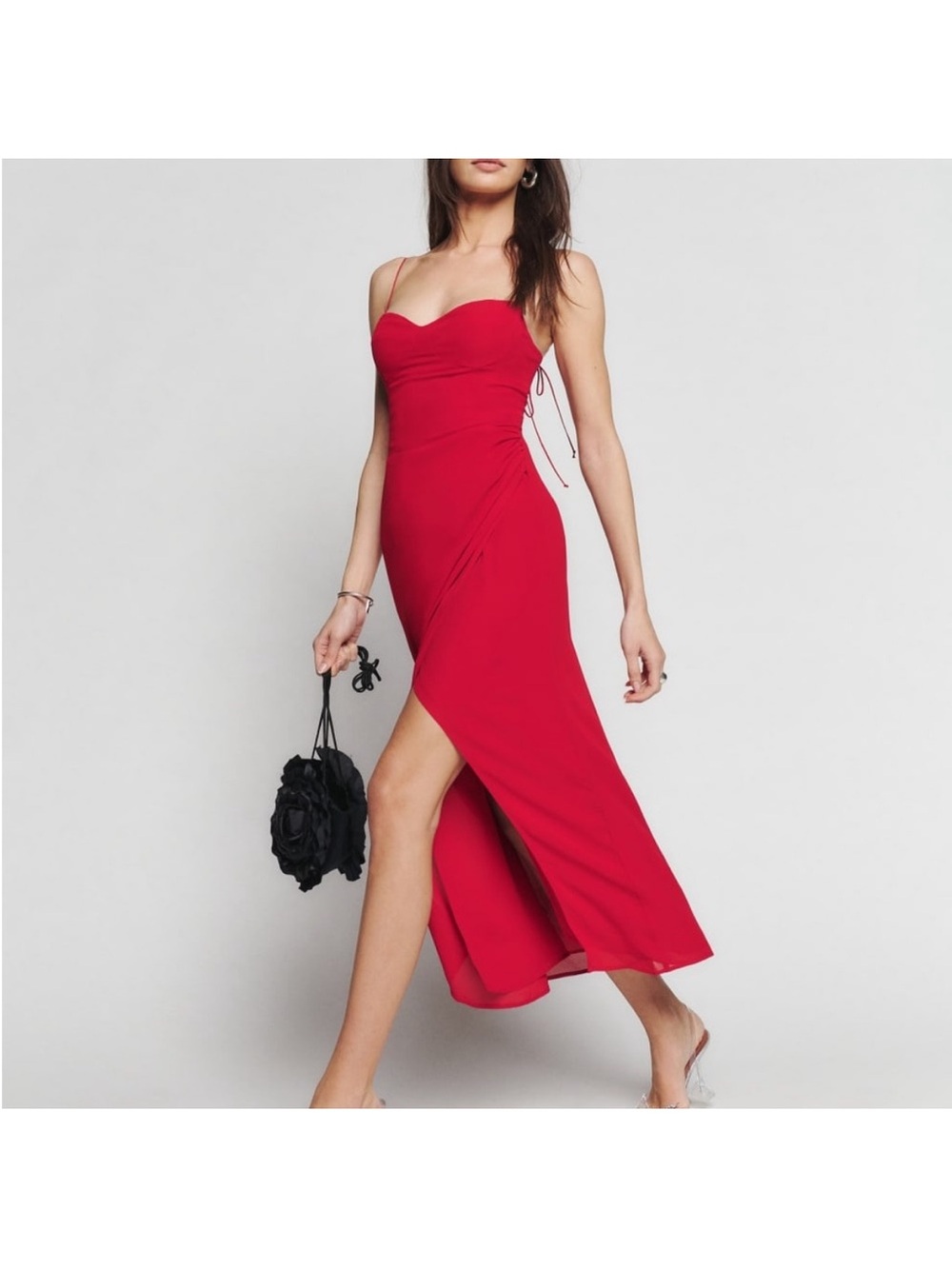 Reformation Size 10 Red Spaghetti-Strap Side-Slit Maxi Dress